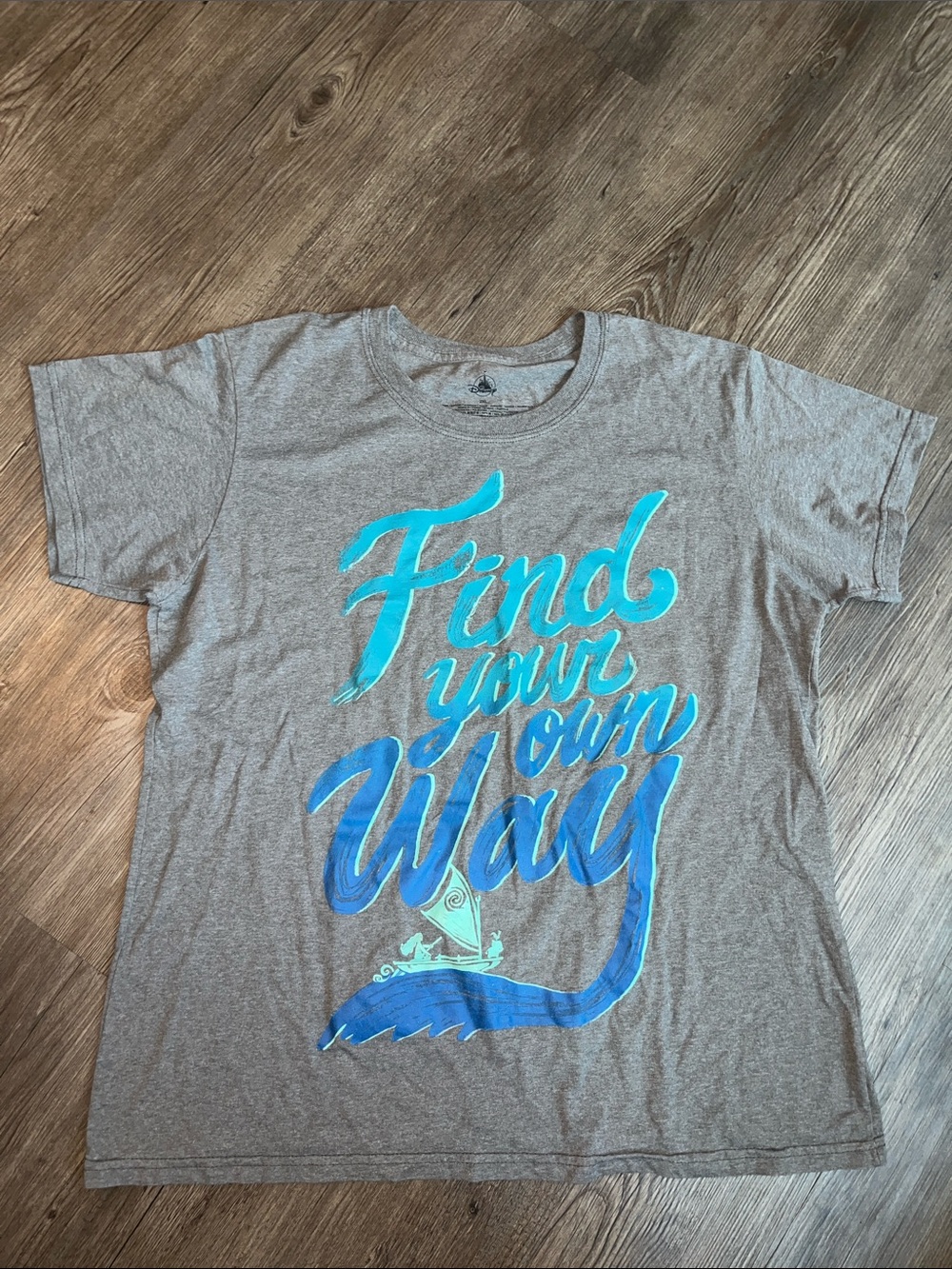 DISNEY Gray T‑Shirt with Blue & Teal Script "Find Your Own Way"